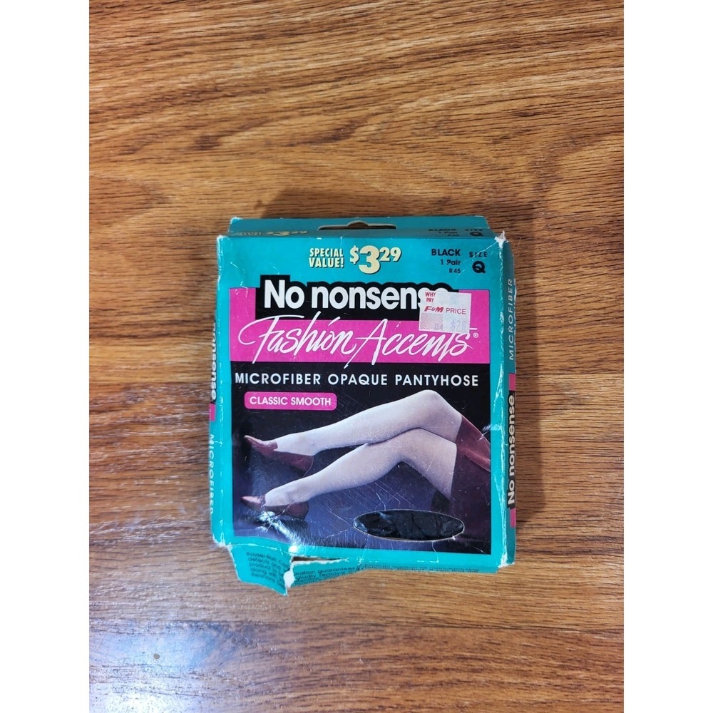 Vintage 1994 No Nonsense Fashion‎ Accents Black Opaque Pantyhose Queen Size